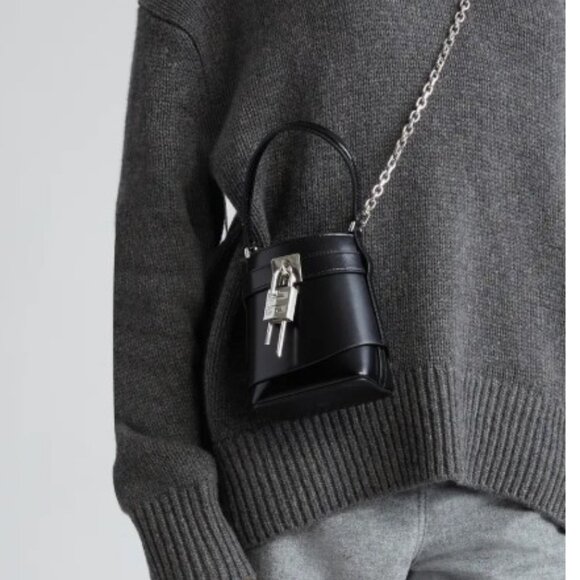 NWT Givenchy Micro Shark Lock Bucket Bag Black Leather - Picture 2 of 12